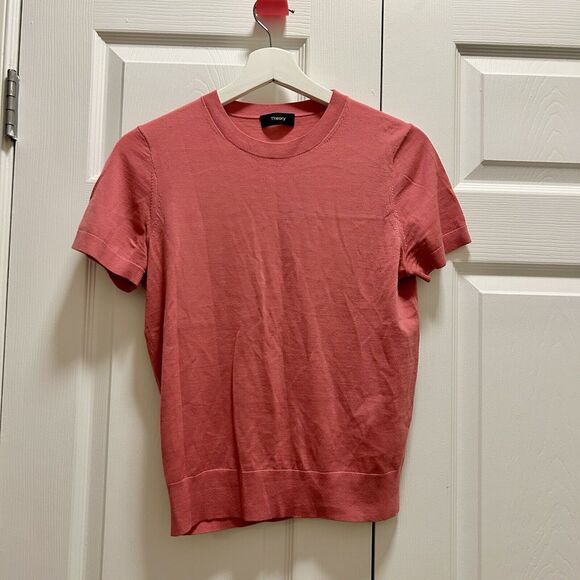 Theory Sweater Pink Short Sleeve Linen Viscose Blend Crew Neck Womens Small - Picture 1 of 9